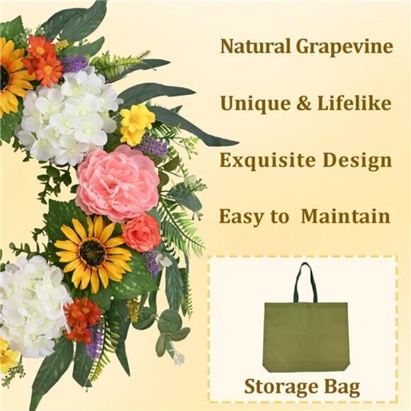 Spring Wreaths for Front Door, 22'' Spring Wreath, Summer Wreaths - Picture 3 of 7